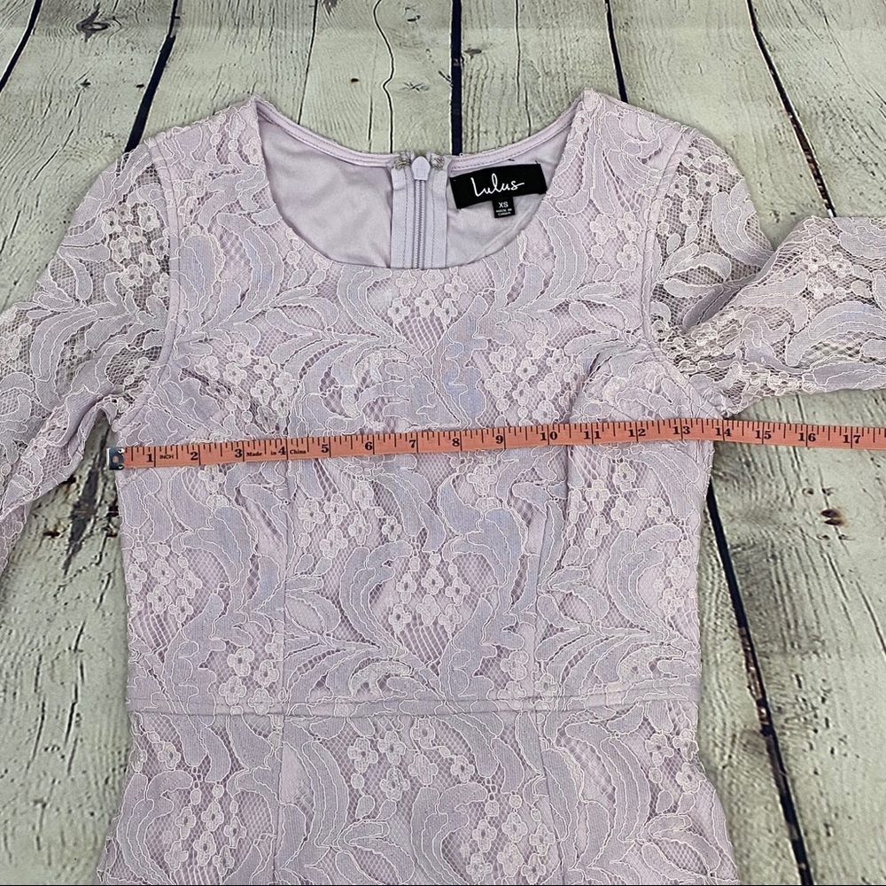 Lulu’s Lilac Mini 3/4 Sleeves Lace Dress, Size XS - Picture 6 of 8